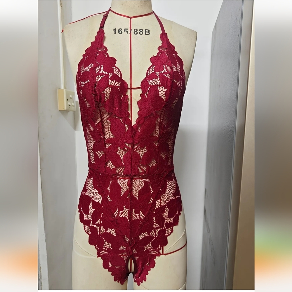 Red Lace Halter Neck Bodysuit. NIP.